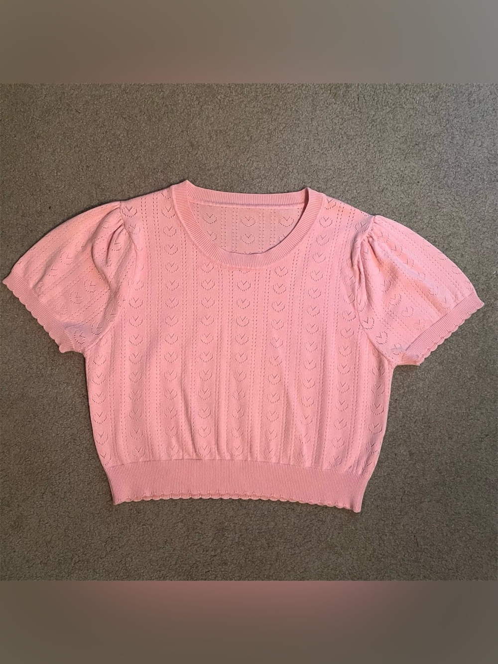 SHEIN Pink Puff Sleeve Sweater Crop Top